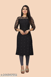 Polyster/Crepe fabric-Embelioshed Work Design Kurti