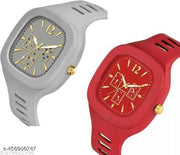 New Watch Combo Of Grey and Red Square Dial with  Strap Watch