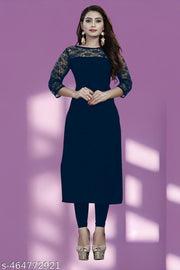 Casual American Crepe and Round Neck 3/4 Legnth Sleeve Navy Blue Kurti (45"inches)