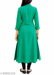 Trendy Attractive Traditional Women Aqua Blue Solid Daily Wear A-Line Kurtis With Mandarin Collar & Pocket (Latest Design for Festive Season 2026)