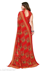 Women's Trendy Printed Georgette Saree with Blouse Material