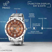 ANALOG DAY AND DATE WORKING DISPLAY BROWN DIAL&SILVER CHAIN WATCH FOR MEN