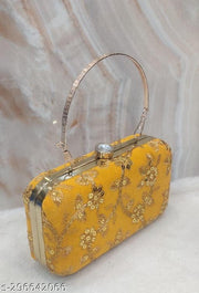 Party Velvet Clutch for Women Trendy Yellow Color Box Clutch with Handle Dulhan purse Bridal Clutch