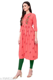 JANAKNANDINI CRAFTS  WOMENS RAYON WHITE PATCH STYLE STRAIGHT EMBROIDERED KURTI