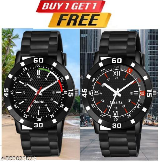Watch Combo BUY 1 GET1FREE Black Designer Professional PU Analog Watch pack of 2