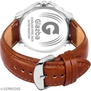 Listen Day & Date Function Watch With Blue & Silver Dial, Brown Leather Strap Analog Watch - For Men