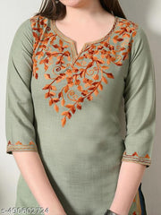 Womens Pista Green Embroidered Short Kurti