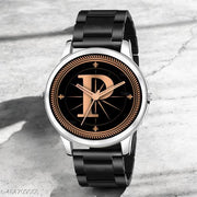 Talgo Analog Round Black Dial ALPHABET P Design Stylish Black Silicone Strap Classic Design Fancy Wrist Watch for Men and Boys, Pack of 1 - ALP-P-NEWAVO-SIL-CDBLK