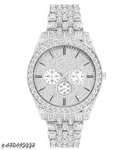 Silver Colour Diamond Design Round Dial Analog Watch for Mens n Boys