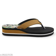 Skytrap Brown Flower Printed Heel EVA Slippers / Flip Flop for Women & Girls