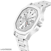 6186SM01_Katori Square Silver Dial Day & Date Stainless Steel Analog Watch For Men
