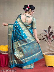 Women’s Soft Banarasi Jacquard Silk Saree With Rich Woven Design With Unstiched Blouse For Wedding & Party Wear