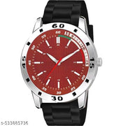 Medboo Red Tri Dial Silver Cash Black Pu Bump Belt Boy and Men Watch