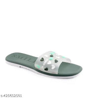 Latest Heart Printed Green Slippers
