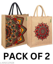 GOLZIA Premium Jute Bag Set – Pack of 2 Durable and Stylish Eco-Friendly Bags for Women Handbags, Shopping, and Lunch Boxes | Reusable Bags for Gifting, Water Bottles, Grocery, Return Gifts, and Office Use | Lightweight and Sustainable