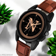 Sky Mart  Analog Round Black Dial ALPHABET N Design Stylish Brown Leather Strap Classic Design Fancy Wrist Watch for Men and Boys, Pack of 1 - ALPHA-N-J16-BLK-BRW-CHL