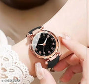 Stylish Classy Designer Black Starry Sky Numeral Dial Leather belt Wrist Watch Girls Fashion Analog Watch - For Women Casual Round Quartz Watch for Daily Life New Collection Women's Watch Shiny Fashion Quartz Watch Casual Style Ladies Watch (Only Watch )