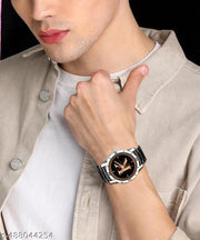 Welix Analog Round Black Dial ALPHABET K Design Stylish Black PU Strap Classic Design Fancy Wrist Watch for Men and Boys, Pack of 1 - ALPHA-K-AVO-SIL-CDBLK