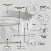 Ahram Ihram Ehram Belt for Men Hajj & Umrah | White Waterproof Polyester Waist Belt | Adjustable 28–45 Inch | 2 Zipper Pockets | Al-Harmain