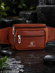 Men's Premium Waist Bag | Crossbody Sling Bag | Multi Pocket Travel Pouch | Brown