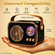 H&T Vintage Style Portable Bluetooth Speaker Black Gold – Retro Look with LED Glow, Bluetooth/AUX/USB/TF Support, Perfect Gift for Music Lovers