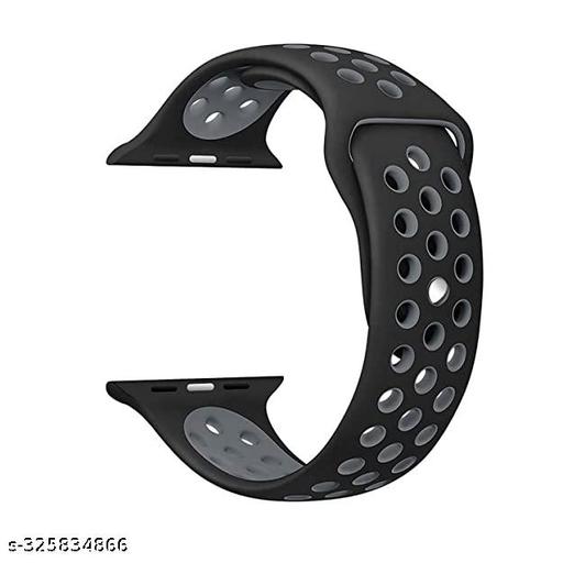 Rycore Sports Band Soft Silicone Sport Wristband Compatible with Apple Watch iWatch Bands 42mm 44mm & 45mm Soft Silicone Strap for iWatch Series 7 6 5 4 3 2 SE [Watch NOT Included] - Black & Grey
