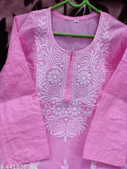 COTTON CHIKANKARI COMPUTER WORK KURTI'