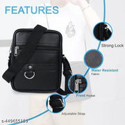 Zipper Fashion Link Leather Men's Sling Bag, Black