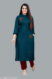 Indigo solid cotton blend straight kurta