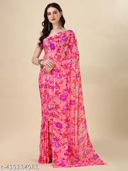 Dori Sarees Pink Georgette Saree sari For Woman Without Blouse Piece