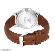 RUSTET Analog New Track Number Dial Day Date Functioning Leather Strap Watch for Men