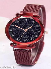 New Magnetic Strap Black Dial Analog Wrist Watch for Women's and Gilr's
