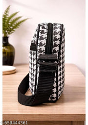 Black & White Houndstooth Sling Bag Unisex| Crossbody Bag for Men & Women Fashion Travel Crossbody Sling Bag Men's Sling Bag Cross Body Travel Office Business messenger