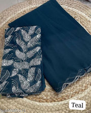 new trending georgette saree with silver zari embroidery sequnce work and saree border aarko