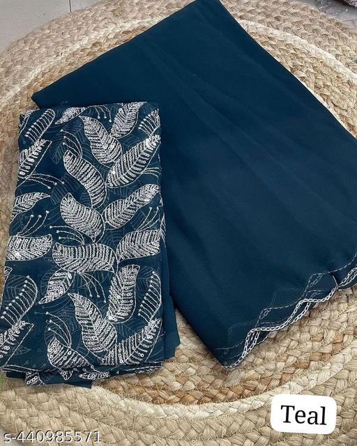 new trending georgette saree with silver zari embroidery sequnce work and saree border aarko