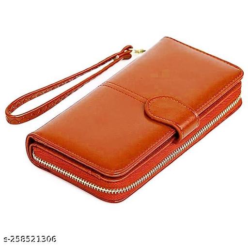 Stealodeal Zipper Wallet Large Capacity PU Leather Clutch Women's Wristlet (Orange)