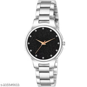 Yolako Black 12Diamond Dial Metal Silver Belt Girls watch