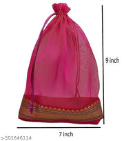 Foxtree Pack of 10 Pieces Silk Tissue Organza Drawstring Closure Pink Small Size Potli Bags Pouch Best for Party Supply Return Gift Bags (23 cm X 18 cm)