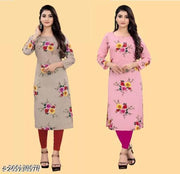 Polyster/Crepe fabric-Women's and Girls Daily Wear Straight Kurti (Pack OF 2 Piece Kurta)