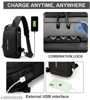 Waterproof Anti-theft Crossbody Bag With Password Zipper Lock & USB Charging Port, Men's Shoulder Chest Daypack Bag Travel Hiking Sling Backpack