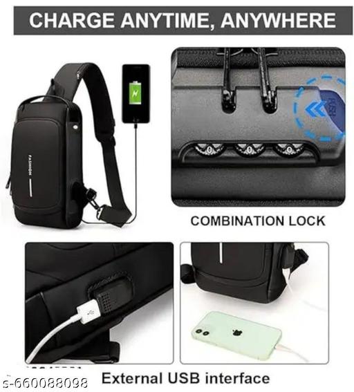 Waterproof Anti-theft Crossbody Bag With Password Zipper Lock & USB Charging Port, Men's Shoulder Chest Daypack Bag Travel Hiking Sling Backpack