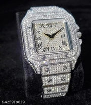 Elegant Fashion Style Men Luxury Silver Diamond Square dial Watch