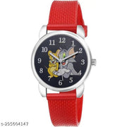 Yolako Black Dial Red Pu Unisex Boy-Girls Kids Watch