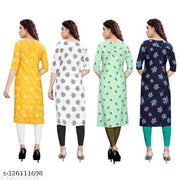 Polyster/Crepe fabric-Women Printed Straight Kurti Combo of 4