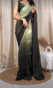 Buy Exquisite Georgette Jari Work Saree With Printed Blouse - Trendy Designs on Meesho