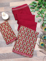 Women's Daily Wear Floral Printed Georgette Saree with Embellished Lace Border & Unstitched Blouse Piece