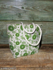 Elegant Green Blossom Canvas Tote l Shopping bags