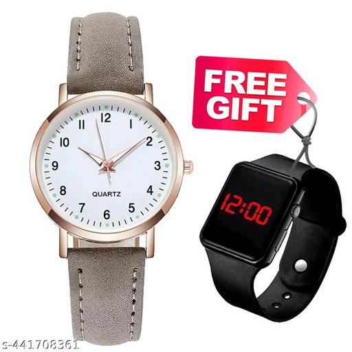 watches for girl new fashion casual leather belt Watches simple ladies watch with free kids led smart watch