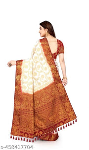 NEW BANARASI SILK SAREE WITH UNSTICHED TASSELS & LATKAN