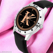 Welix Analog Round Black Dial ALPHABET K Design Stylish Black Leather Strap Classic Design Fancy Wrist Watch for Men and Boys, Pack of 1 - ALPHA-K-AVO-SIL-BLK-L